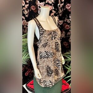 BCBGMAXAZARIA Animal Print Babydoll Bubble Hem Sleeveless Zipper Back Dress Sz L